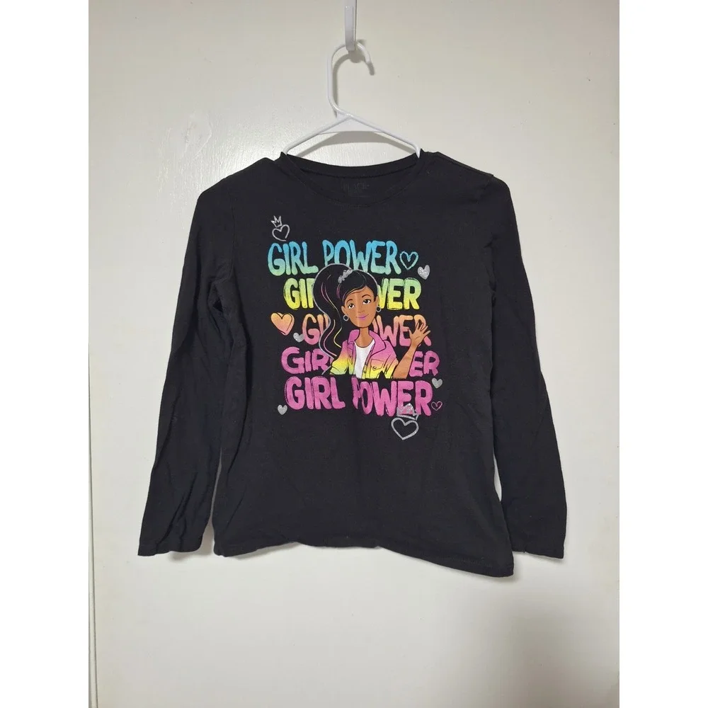 Childrens Place Girls 14/16 Shirt Long Sleeve Girl Power Graphic Tee 100% Cotton